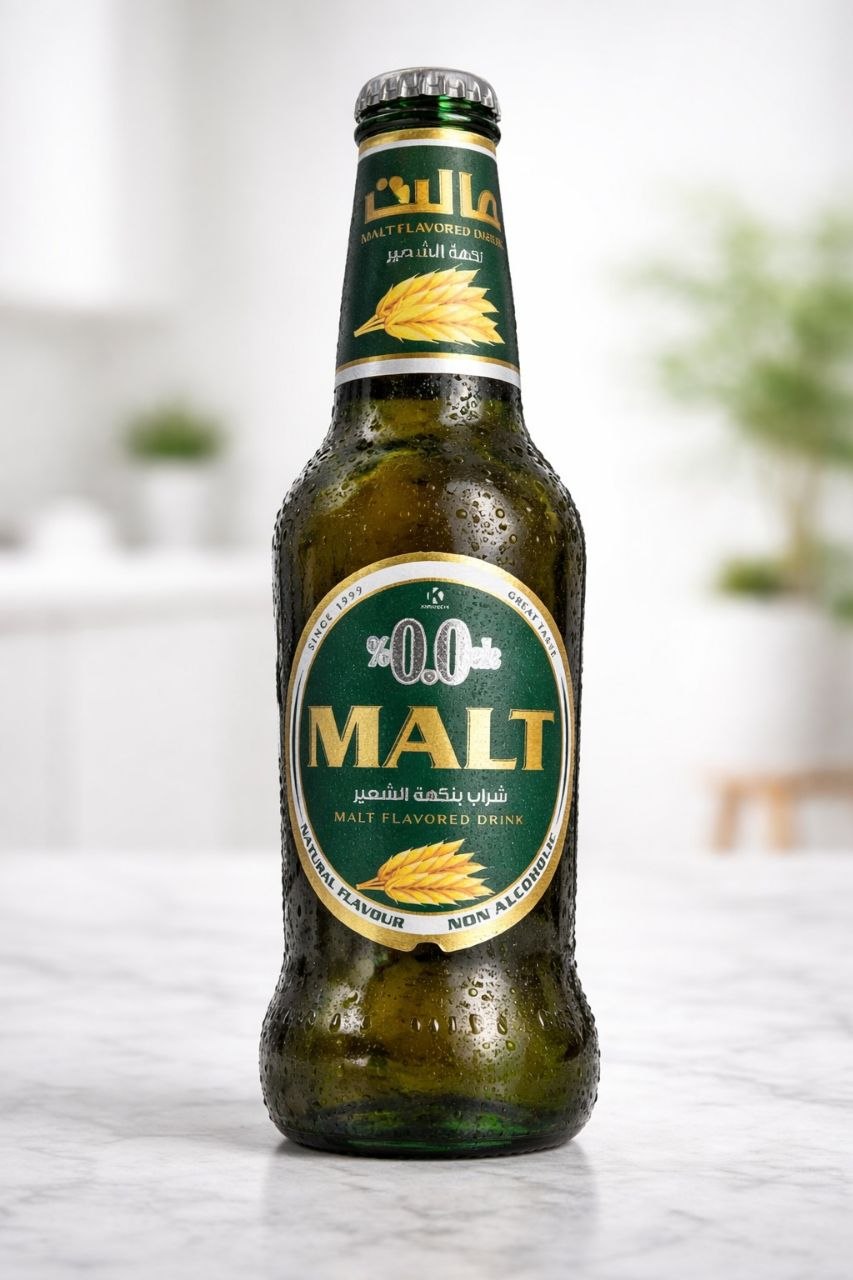 خواردنەوەی مالت ٠.٠٪ بێ ئەلکۆڵ شوشە ٣٣٠ مل