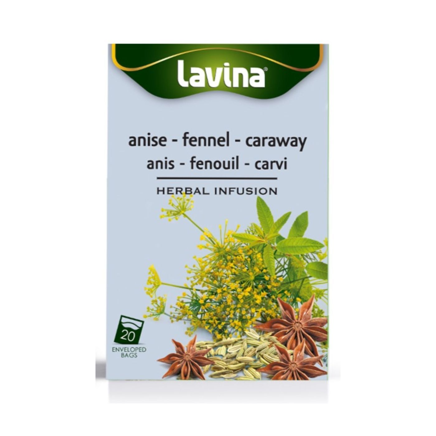 Digestive blend of anise, fennel, and caraway, 20 bags.