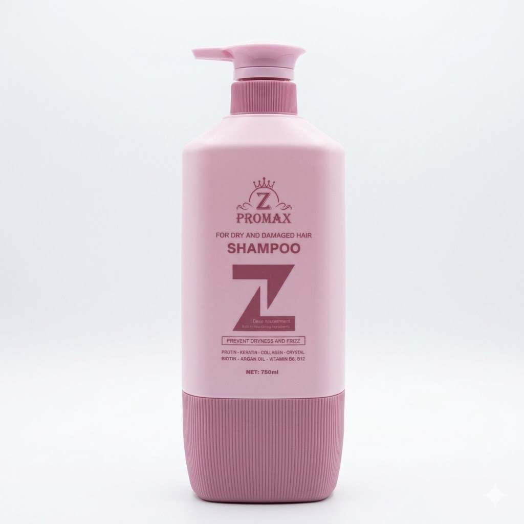Z Promax Shampoo for dry and damaged hair, provides deep nourishment and prevents dryness and frizz, 750ml.