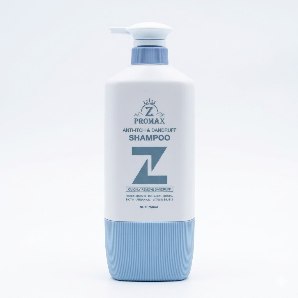 Z Promax Anti-Hair Fall Shampoo, specifically designed to reduce hair loss and strengthen roots with natural plant ingredients, 750ml.