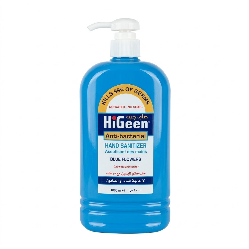 HiGeen Anti-bacterial Hand Sanitizer Gel with moisturizer, Blue Flowers scent, 1000ml.