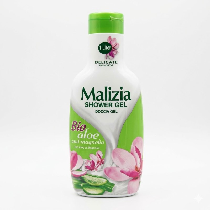 Malizia Delicate Shower Gel with Bio Aloe and Magnolia, 1 Liter