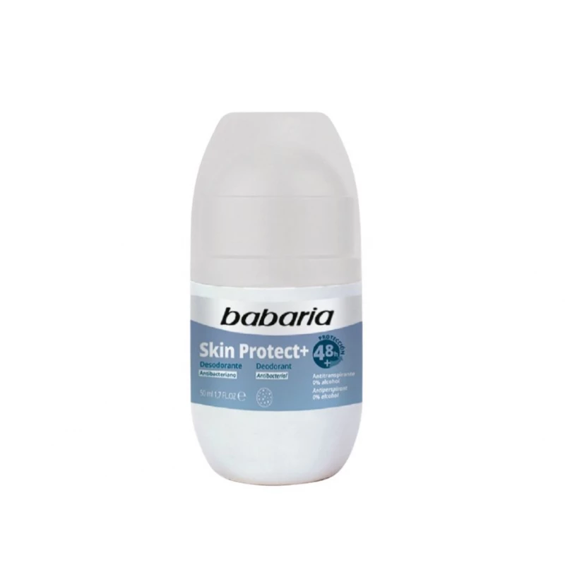 Babaria Skin Protect+ Roll-on Deodorant, Antibacterial with 48h protection, 0% alcohol, 50ml