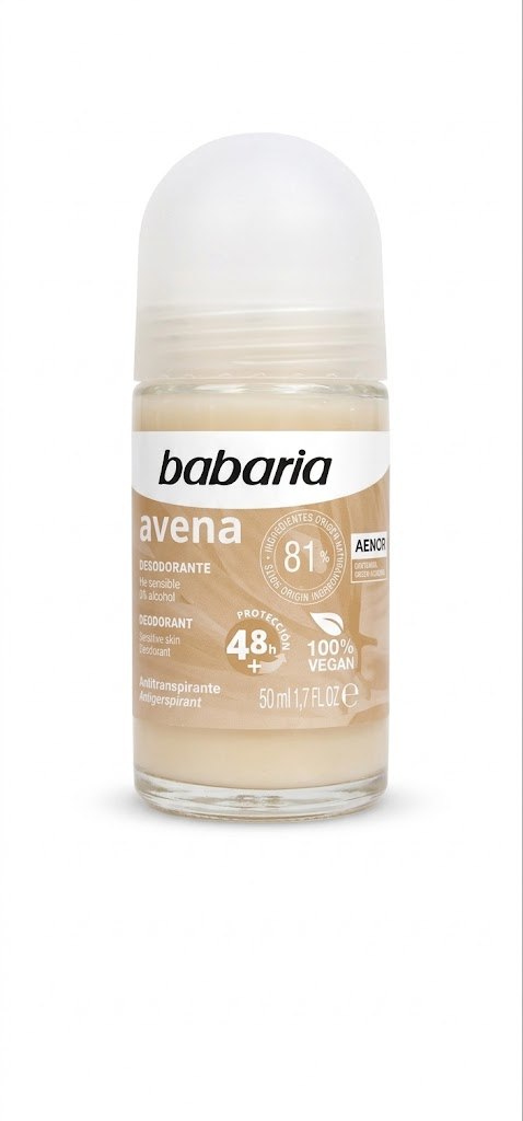 Babaria Avena (Oats) Roll-on Deodorant, for sensitive skin, 0% alcohol, 100% Vegan, 48h protection, 50ml.