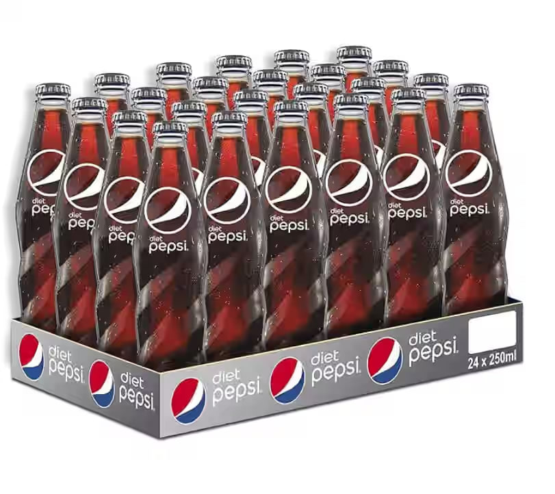 Pepsi Diet 250ml Glass Bottle Pack (24 Bottles)