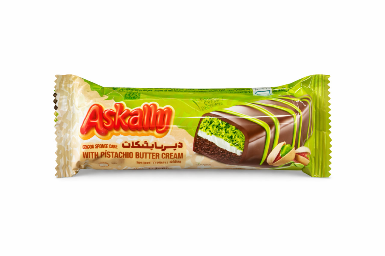 Askam Cocoa Sponge Cake with Pistachio Butter Cream